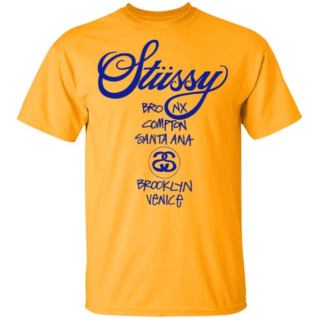 WORLD TOUR Stussy T Shirt WMNS Bronx Compton Santa Ana BrookLyn Venice Yellow Shirts WORLD TOUR Stussy T Shirt WMNS Bronx Compton Santa Ana BrookLyn Venice Yellow Shirts