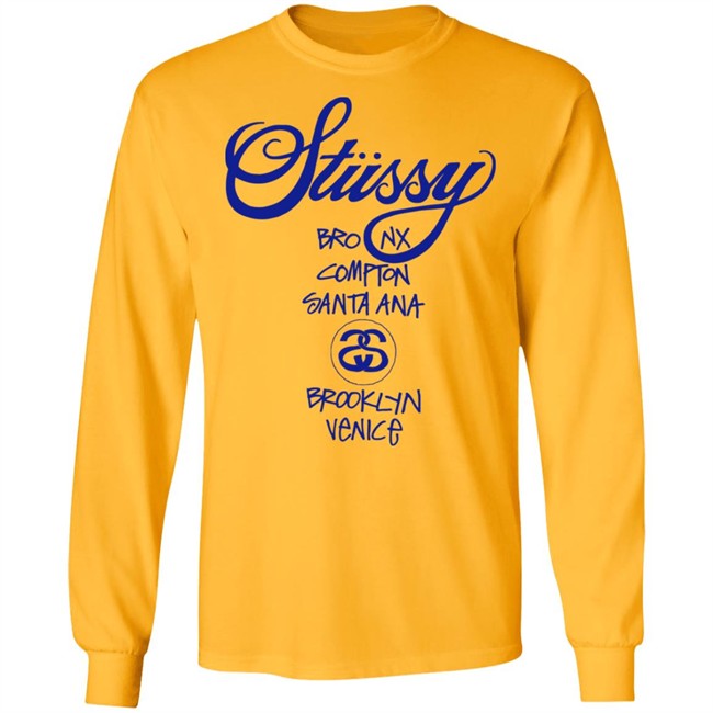 WORLD TOUR Stussy T Shirt WMNS Bronx Compton Santa Ana BrookLyn Venice Yellow Shirts WORLD TOUR Stussy T Shirt WMNS Bronx Compton Santa Ana BrookLyn Venice Yellow Shirts